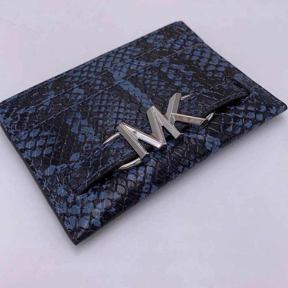 MICHAEL KORS Reed Large Snakeskin Python Patter Card Holder Case Denim NWT